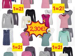 2 Damen T-Shirts pro Packung aus deutschen Katalogen neu Größen 38–56 3/4 Ärmel Damenmode