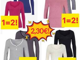 2 Damen T-Shirts im Set mit 3/4 Ärmeln Neuware Größen 38–56 aus deutschen Katalogen