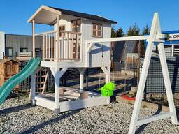 Holz Spielhaus auf Stelzen für Kinder mit Sandkasten Schaukel Konstruktion Garden